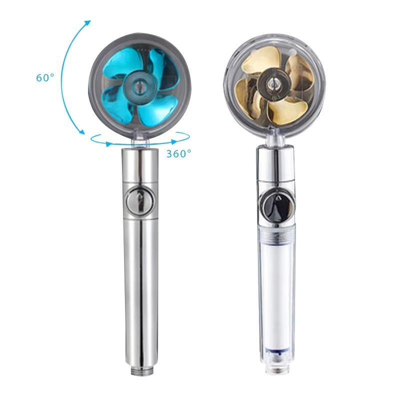 热销高压旋转360度旋转风扇手持花洒带小型涡轮风扇喷水ABS淋浴喷头